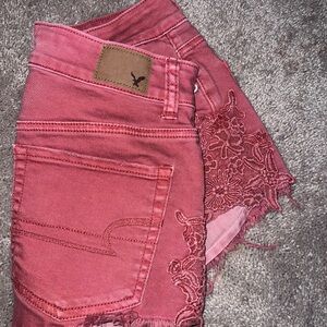 American Eagle Red Demin Wash Jean Shorts